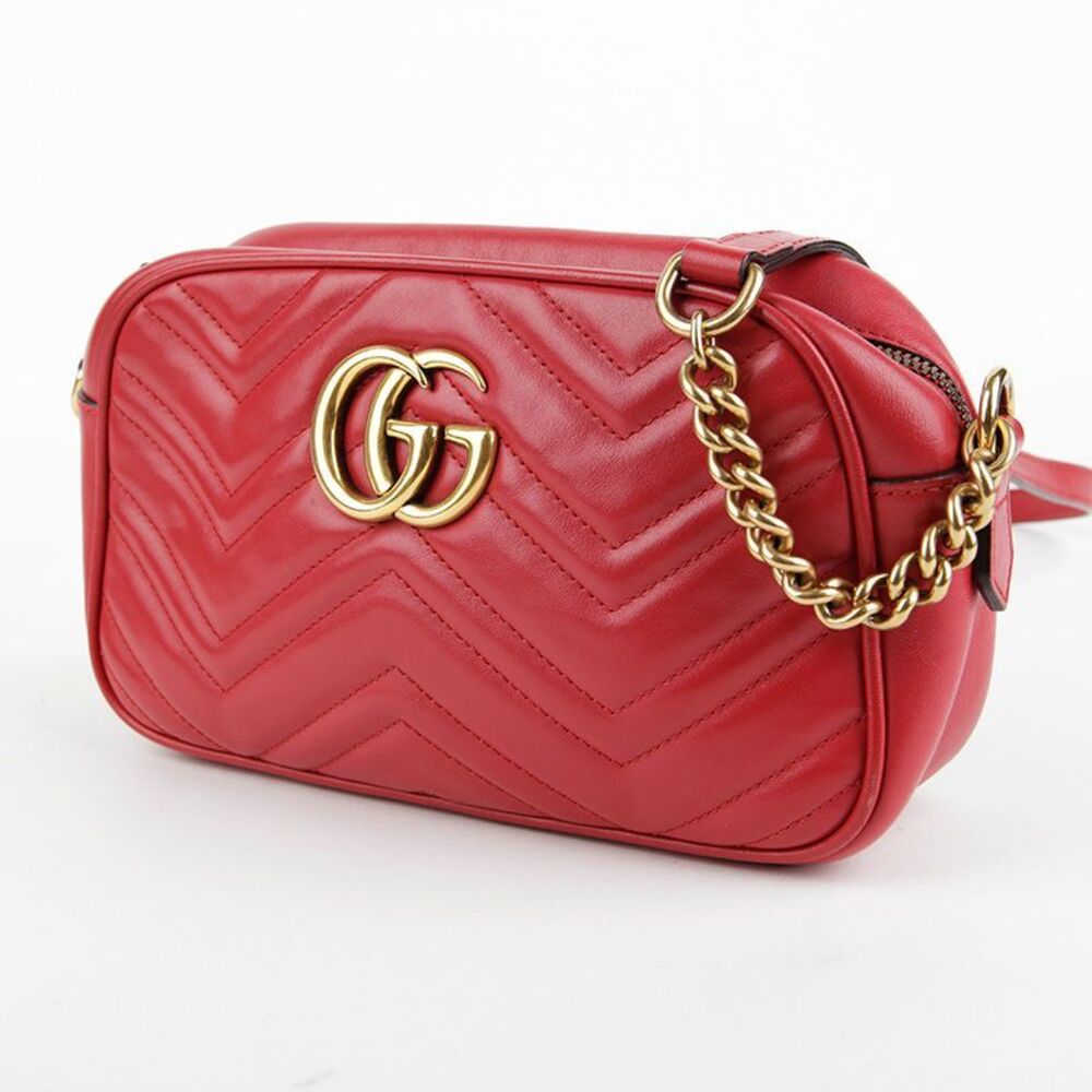 Small Red Matelassé Leather Gg Marmont Shoulder And Crossbody Bag